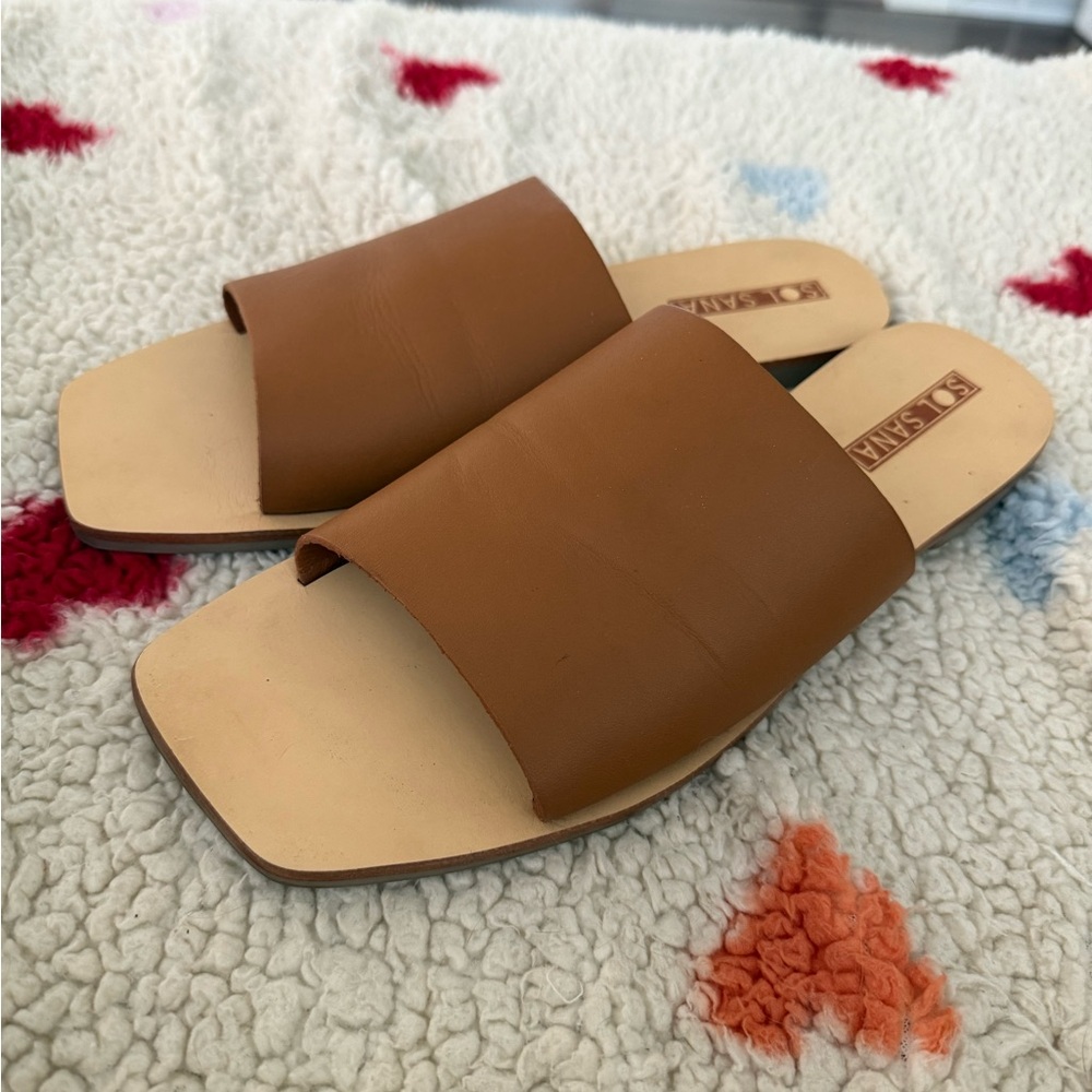 Sol Sana Tan Leather Slide Sandals